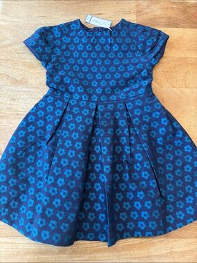 Jacadi NWT Navy and Bright Blue Floral Fit-and-Flare Dress